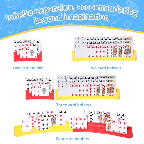 Expandable Plastic Card Holder, Set of 4 - Upgradeable Design for Seniors, Arthritis, Small Hands, UNO, Poker and All Card Games - color: Red+yellow(4 Pack)