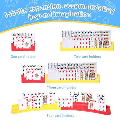 Expandable Plastic Card Holder, Set of 4 - Upgradeable Design for Seniors, Arthritis, Small Hands, UNO, Poker and All Card Games - color: Red+yellow(4 Pack)