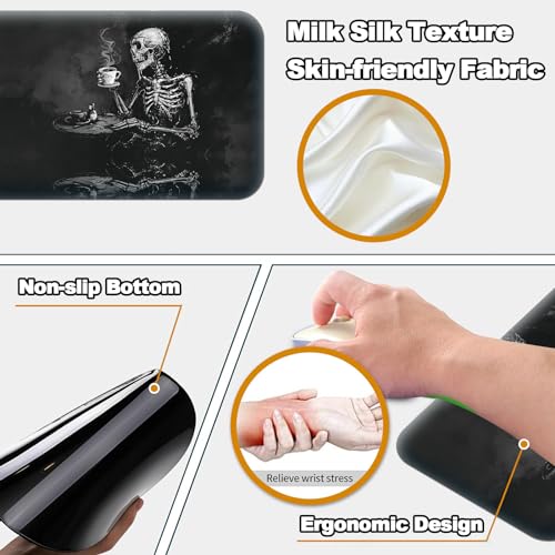 Desk Pad, Large Game Mouse Pad + Small Mouse Pad + Wrist Rest, Ergonomic Table Mat With Stitched Edge, Anti-Slip Memory Foam For Home Office Gaming (23.6x11.8in), Black Skeleton/Skull - color: Black Skeleton / Skull