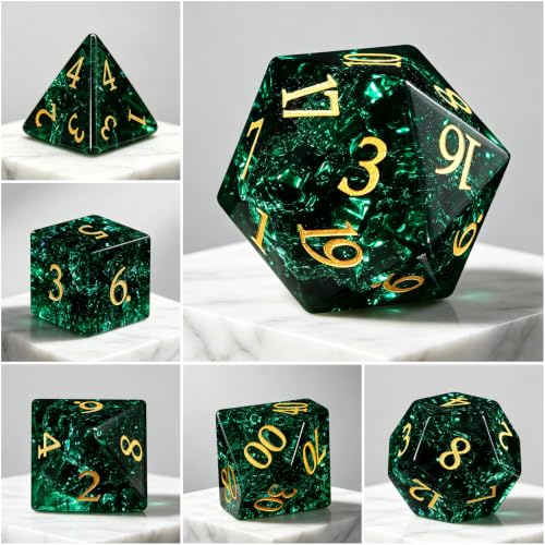 Fluorescent Green 7Pcs Polyhedral Dice Set, K9 Crystal Cat's Eye Stone Diamond Multi-Faceted DND Dice for Dungeons and Dragons RPG Tabletop Role Playing Game (neon Dark Green) - color: Neon Dark Green