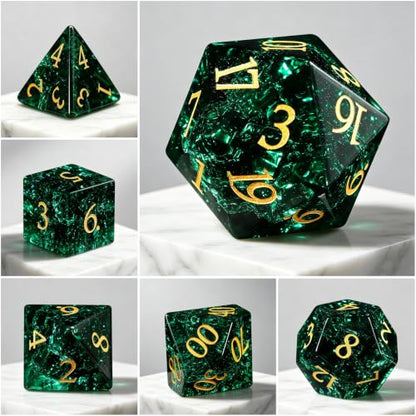 Fluorescent Green 7Pcs Polyhedral Dice Set, K9 Crystal Cat's Eye Stone Diamond Multi-Faceted DND Dice for Dungeons and Dragons RPG Tabletop Role Playing Game (neon Dark Green) - color: Neon Dark Green