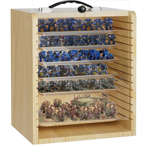 Miniature Storage Case for Collectibles Miniatures, Wooden Display Cases with 6 Trays, Miniature Display Case Miniatures Transport Case (Natural Pine) - color: Natural Pine
