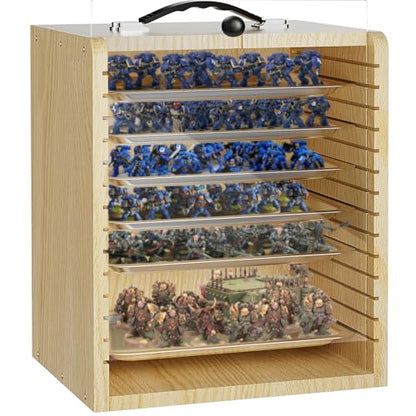 Miniature Storage Case for Collectibles Miniatures, Wooden Display Cases with 6 Trays, Miniature Display Case Miniatures Transport Case (Natural Pine) - color: Natural Pine