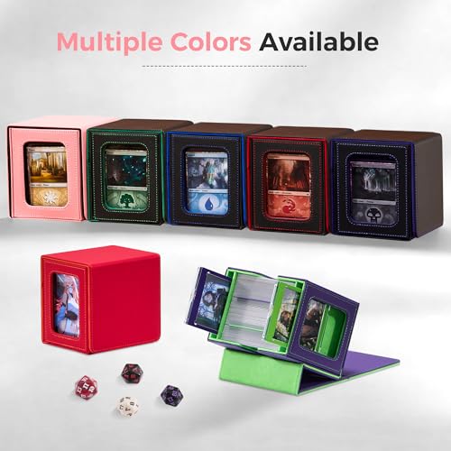 MTG Commander Deck Box with Dual Display Windows and Dice Tray | Fits 100 Double-Sleeved Cards, PU Leather, 2 Magnetic Card Holders, 2 Dividers, Pink & Black - color: 1. Pink & Black