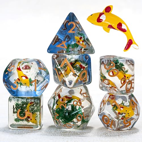 DND Resin Dice Set, Polyhedral D&D Fish Dice Inclusion Dice for Dungeons and Dragons MTG RPG Yellow for Ages 15 and Up - color: Fish-yellow