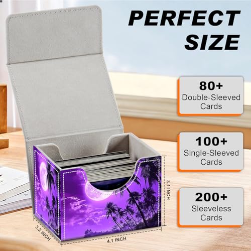 Magnetic Closure TCG Deck Box Portable Card Holder Trading Card Deck Box | PU Leather Collectible Card Case Game Trading Card Deck Box Storage Scratch Resistant Lining, A Purple Moon Sky - color: A Purple Moon Sky