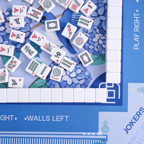 Jongyance Blue American Learning Mahjong Mat (33”x33”) with Black Carrying Bag, Anti-Slip, Mahjong Table Mat for Mah-jongg, Poker, Board Games, Dominoes - color: Blue