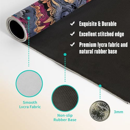 Extended Gaming Mouse Pad, Large Mouse Mat 3 mm Nature Rubber Base Mousepad with Stitched Edges, Non-Slip Desk Mat for Office Home Great Gift 31.5x11.8 Inch (Ukiyo-e Monster 3) - color: Ukiyo-e Monster 3
