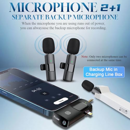 3 in 1 Wireless Lavalier Microphone for iPhone, iPad, Android, Camera,12-Hour Battery, mini Noise Reduction Recording Mic 2.4G Ultra-Low Delay, Creator Microphone/ TikTok/YouTube Live Stream( 3 Pack)