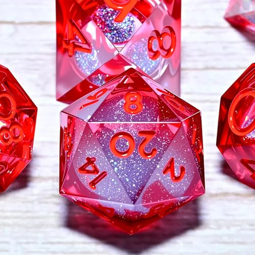 Resin Cat Head DND Dice, Sharp Edge Dungeons and Dragons Polyhedron Game Dice Set for Role Playing Games RPG Explorer Magic, Holiday Birthday Gifts Party Gifts - color: Big Red Quicksand-gray