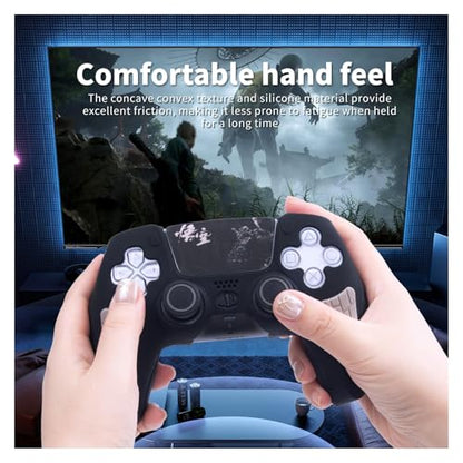 ECHZOVE Black Myth Wukong PS5 Controller Cover Skin with Thumb Grips, Gray | PS5 controller cover set with silicone skin, 2 thumb caps, 4 joystick protectors and touchpad sticker - color: Gray