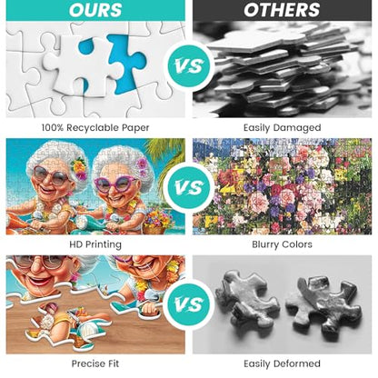 500 Piece Puzzles for Adults,Fun Grandmothers Puzzle for Teens Adult Seniors,Best Friends Beach Cruising Jigsaw Puzzle 500 Pieces,Cartoon Humor Puzzle with Letters on Back,Challenging Family Game Gift - style: Fun Grandmothers