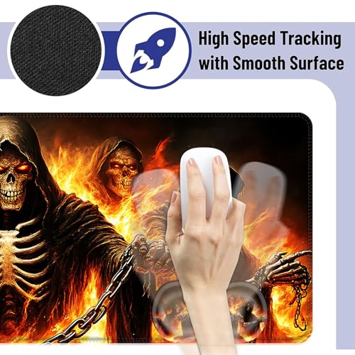 Large Mouse Pad and Keyboard Wrist Rest, Desk Pad for Keyboard and Mouse, 4-in-1 Large Gaming Mouse Pad with Wrist Support, Desk Mat for Home Office Study Game,Flaming Skull - color: Flaming Skull