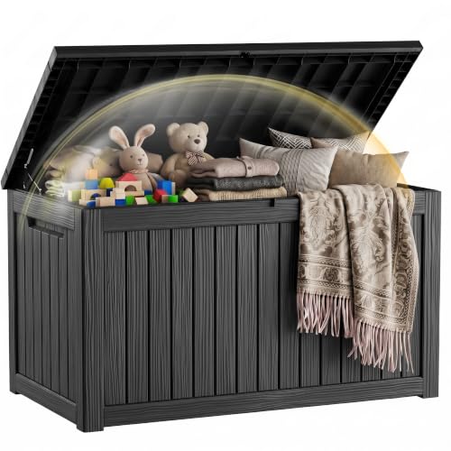 EFU Outdoor Storage Box 280 Gallon Deck Box, Waterproof Resin, Black | (Indoor & Outdoor) Lockable UV Resistance Storage Bin, Storage Box for Outdoor, Patio Storage With Support Rod - color: Black, size: 280 Gallon