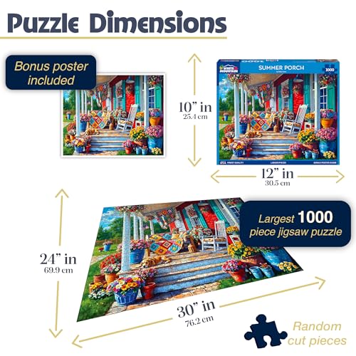 White Mountain 1000 Piece Jigsaw Puzzle Cozy Farm House, Summer Porch | Large Pieces, Gift for Adults and Family, 24"x30" in