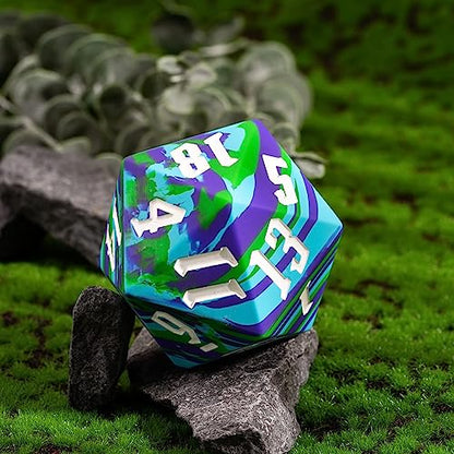 55mm Silicone D20 DND Dice, Large D20 Single 20 Sided D&D Dice | Soft & Comfortable Touch, Perfect Bouncer, Gift Box, Compatible with Dungeons and Dragons RPG Bar Pub Club Party Games - color: Tricolor Camo