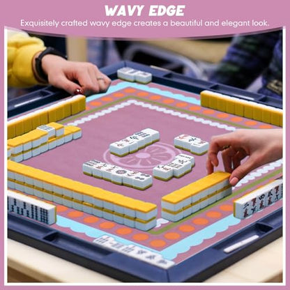 Dunzy 33'' x 33'' Mahjong Mat with Bag,Pink,Polka Dots | Gaming Mah Jongg Mat Non Slip Noise Reduction Rubber Mahjong Table Cover Accessories Gifts for Poker Board Games Dominoes
