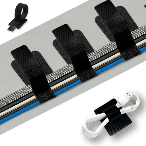 20 Pack Under Desk Cable Management Clips | Adjustable Hook-and-Loop Wire Holders for Home Office PC Gaming Setup