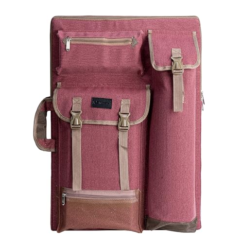TRANSON Art Portfolio Case Artist Backpack Canvas Bag Large 26” x 19.5” - color: Brownish Red