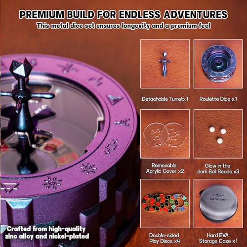 CZYY Roulette Dice, 7-in-1 Metal Fidget Spinner for DND, Tabletop RPG | 7 Dice Functions from D4 to D20 & D%, EVA Carrying Case, Accessories for RPG Game Nights, Gift for RPG Players, Blue
