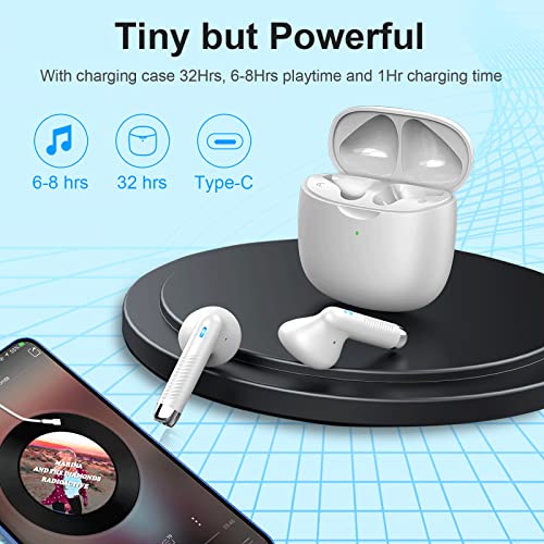 Wireless Earbuds, Bluetooth 5.4 Headphones in Ear with 4 Noise Cancelling Mic, Earbuds Stereo Bass, IP7 Waterproof Sports Wireless Earphones, 32H Playtime USB C Charging Buds White for Android iOS - color: White