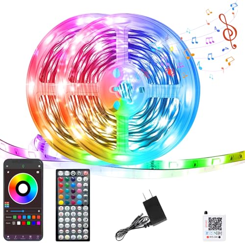 GANZQH 200FT RGB Led Lights for Bedroom with Remote & App Control, 2*100FT | Indoor Music Sync Led Light Strip, Led Strip Lights Color Changing, DIY Fancy Led lights for Room Decor Ambient Lighting - size: 200FT