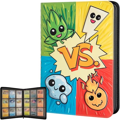 3D Card Binder for Pokemon - Stunning 3D Raised Pk Types Design in PU Leather with Zipper - Includes 9 Pocket Pages for 360 Cards. Great Sleeve Album/TCG Holder/Trading Card Collection Book Gift. - color: Poke Types