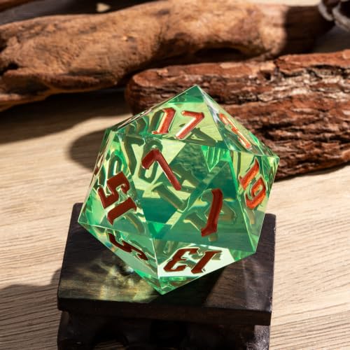 55mm 20 Sided DND Dice, Giant D20 D&D Polyhedral Dice Large D20 with Die Gift Box for D&D, RPG Table Games (Transparent Green) - color: Transparent Green Gold Number