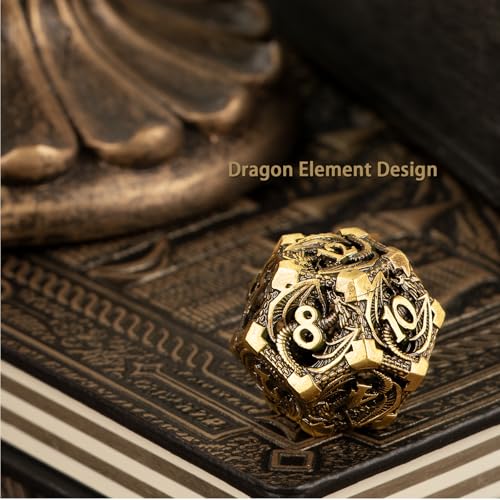 7PCS DND Dice Set, Premium Hollow Metal Polyhedral Dice with Treasure Chest & Dice Bag, Gift for Men & Women, Dungeons and Dragons, TTRPG RPG Tabletop Games (Antique Gold Copper) - color: Antiquegold-copper