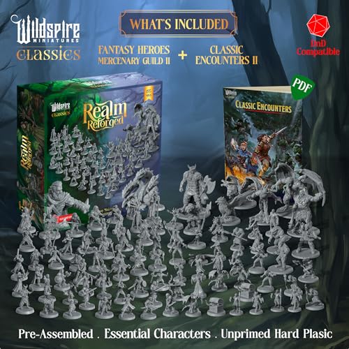 The Realm Set - Grey Version - 195 minis - Heroes, Monsters, NPC for DND Miniatures Bulk I 28mm Dungeon Dragons D&D Miniatures I DND Minis D&D Figures I Pathfinder, Realm Reforged