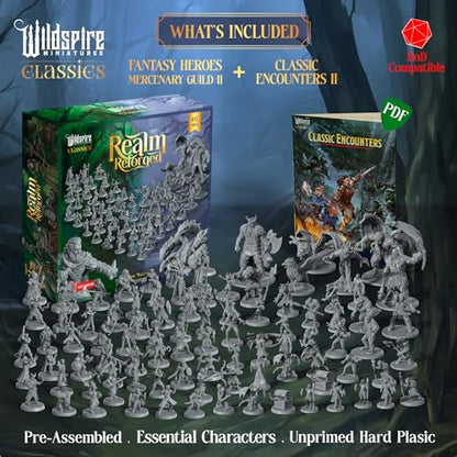 The Realm Set - Grey Version - 195 minis - Heroes, Monsters, NPC for DND Miniatures Bulk I 28mm Dungeon Dragons D&D Miniatures I DND Minis D&D Figures I Pathfinder, Realm Reforged