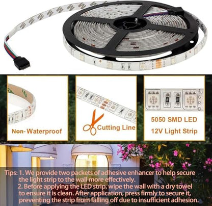 SUPERNIGHT RGB LED Strip Lights with Remote Controller & Power Supply | Color Changing, 16.4Ft SMD5050 300LEDs, Flexible, Cuttable, 44-key IR Remote, 12V Power Adapter, for Bedroom TV Backlight
