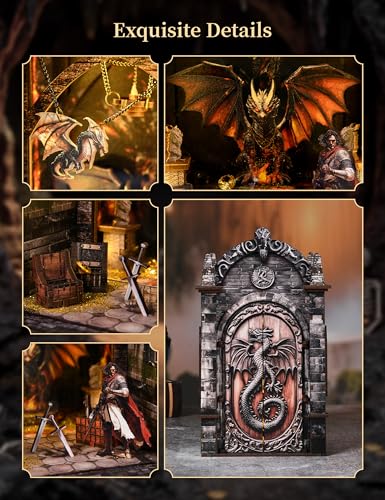 Book Nook Kit for Adults, Dragon Lair DIY Miniature House Kit, Dark Fantasy Tiny House with Knight & Treasure, 3D Puzzles for Adults, Castle Bookshelf Decor