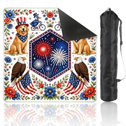 Mahjong Mat with Carrying Bag 31.5" x 31.5" Non-Slip Noise Reduction Patriotic Golden Retrievers Bald Fireworks Table Mat for Mahjong Board Game Tile Games Independence Day Decorations - color: Color4