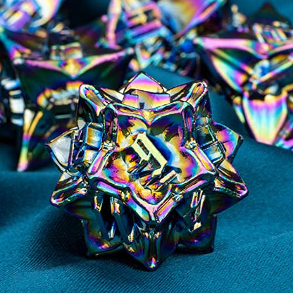 ARUOHHA DND Metal Dice Set Rainbow Leaf Design Polyhedral Dice with Box, 7PCS D and D Dice RPG Role Playing Games D20 D12 D10 D8 D6 - color: Leaves - Colorful