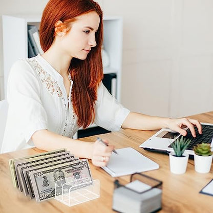 2 Pack Acrylic Cash Trays Money Budget Tray 7 Section Divider Acrylic Money Organizer Clear Cash Organizer Cash Holder Money Storage Organizer