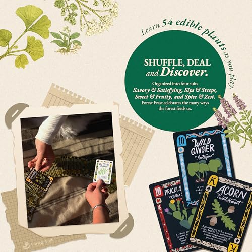 Forest Feast Botanical Playing Cards for Nature Lovers & Collectors – Beautiful Playing Cards, Poker Deck Featuring 52 Hand-Illustrated Edible Wild Plants + Digital Booklet of 20 Classic Games - style: Forest Feast