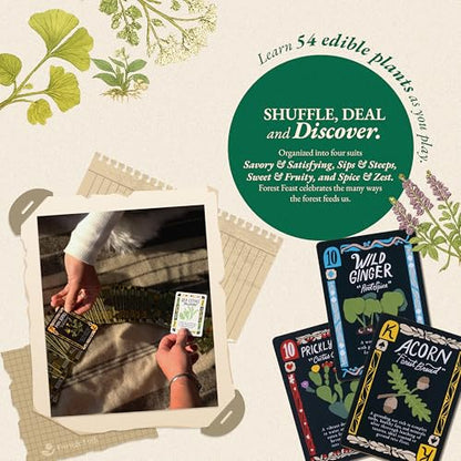 Forest Feast Botanical Playing Cards for Nature Lovers & Collectors – Beautiful Playing Cards, Poker Deck Featuring 52 Hand-Illustrated Edible Wild Plants + Digital Booklet of 20 Classic Games - style: Forest Feast