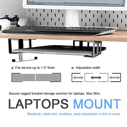 IFCASE Under Desk Laptop Mount & Headphone Holder with Adhesive & Screw, Hard Aluminum Under Table Desk Holder for Laptop, Mac mini, MacBook Pro (Silver) - color: Silver
