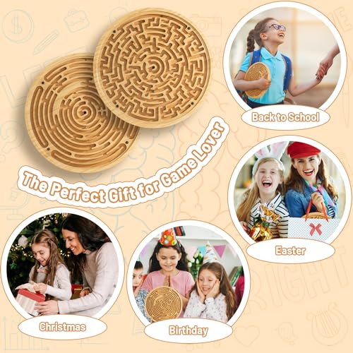 Wooden Labyrinth Board Game with Two Versions of Upgraded Circular Marble Maze with Two-Sided Design, 2-in-1 Puzzle Maze with Two Metal Balls, Brain Teaser Game for Children, Teenagers, and Adult - color: 2 in 1