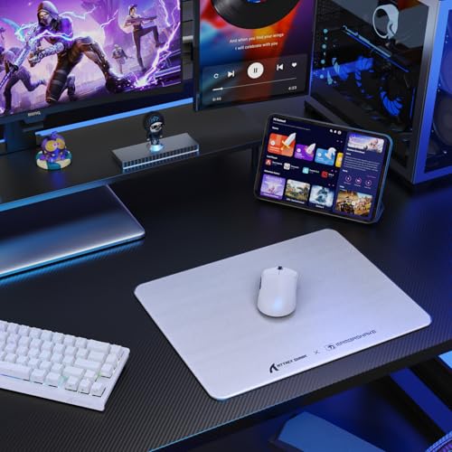 Attack Shark CM05SE Glass Gaming Mousepad,Nano-Micro-Etched Texture,Smooth Glass Surface,High Accuracy,Fast-Moving,Anti-Scratch, PU Leather Super Non-Slip Base,Small Size(16.1×12.2"),White - color: White, size: 16.1L x 12.2W inches