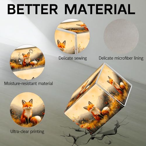 Trading Card Storage Box, Holds 100+ for MTG Cards, PU Leather with Magnetic Closure, Cute Fox in Wildflower Meadow Durable Deck Box for Magic the Gathering, Trading Card Games - color: Cute Fox in Wildflower Meadow