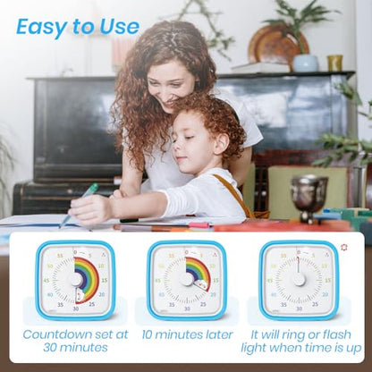 Rainbow Visual Timer for Kids, 60-min Countdown Timer, Blue | Protective Case, No Ticking, Mute and Ringing Alarm Available, Time Management Tool, Low Power Reminder, for Study,Game,Work - color: Blue Rainbow