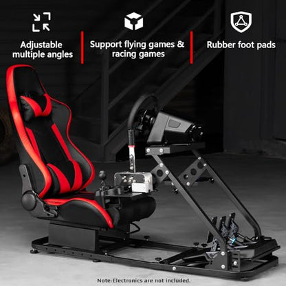 Dardoo Flight Simulator Cockpit with Seat Adjustable Fit for Logitech G923, for Saitek, for Thrustmaster T80 T150 HOTAS Warthog, Game Mount, Without Wheel, Shifter Pedal