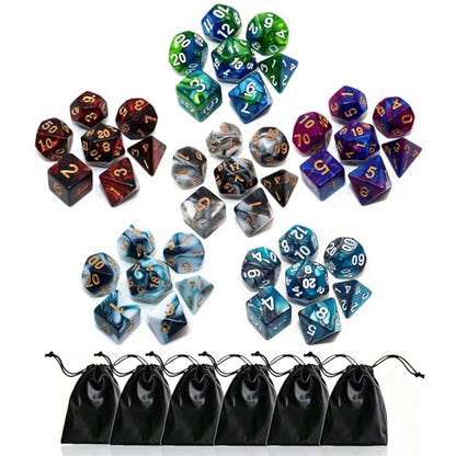 DND Dice Set, 6Pack 7 Die Polyhedral D&D Dice Sets with D20 D12 D10 D% D8 D6 D4 Compatible with Dungeons and Dragons Role Playing Games RPG MTG Table Games (42 Pieces) - color: 6 Colors With Red Black