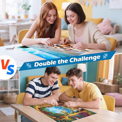 2 Pack 300 Pieces Puzzle for Adults,Beach Puzzle Vineyard Jigsaw Puzzles 300 Pieces for Adults Kids Seniors Recycled Cardboard Puzzles Challenging Game Home Decor Birthday Party Gift - style: Beach Vineyard