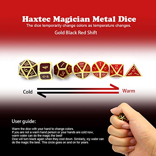 Haxtec Color Changing Metal DND Dice Set Gold Black Red Color Shifting D&D Dice with Leather Dice Bag Compatible with Dungeons and Dragons TTRPG DND Gift - color: Gold Black Red