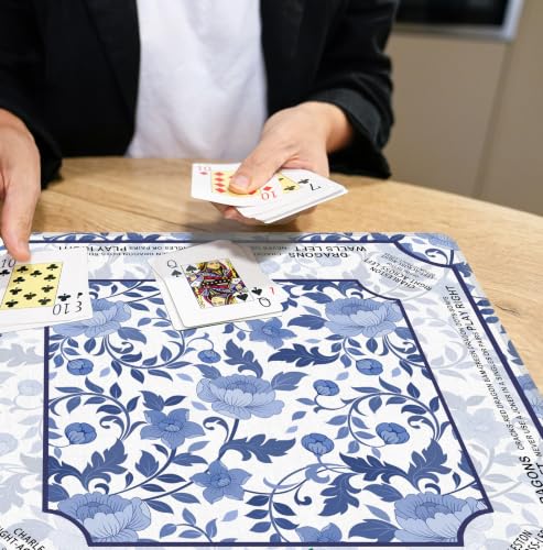 Blue and White Chinoiserie Floral Bird Mahjong Mat 31.5 x 31.5 Inch, Traditional Chinese Non-Slip Noise Reduction Mahjong Table Mat for American Mah Jong Poker Card Board Games Dominoes - color: Blue Chinoiserie Floral