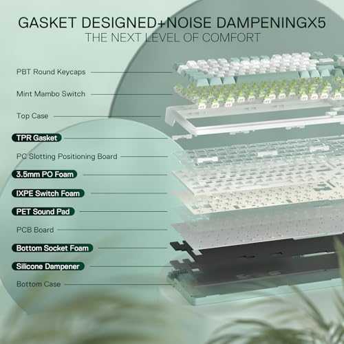 Redragon K719 Wireless Gasket Gaming Keyboard w/Hype Screen & Knob, 95 Keys Mechanical Keyboard, Easy-Control 1.14’’ TFT Info Display, 5-Layer Noise Dampening, Custom Linear Switch, Jade Cloud Color - color: Jade Cloud