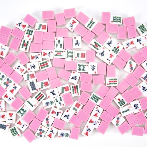 American Mahjong Tile Set, 166 Pcs 1.2" Mahjong Tiles with 3 Dices 1 Instruction, Mahjong Game Set for Adult Family & Friends Gatherings, Mahjong Lovers, Beginners (Pink) - color: Pink